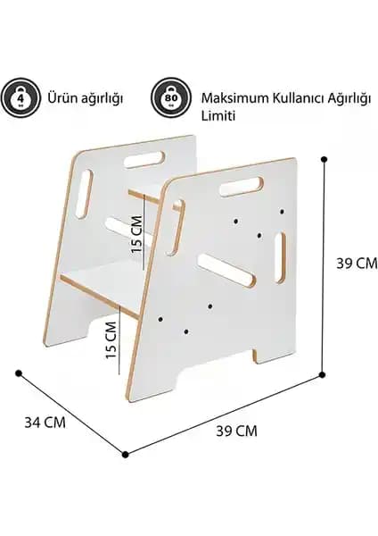 Minera Ahşap Çocuk ve Yetişkin İçin Güvenli Montessori Basamak Yükseltici Tabureleri