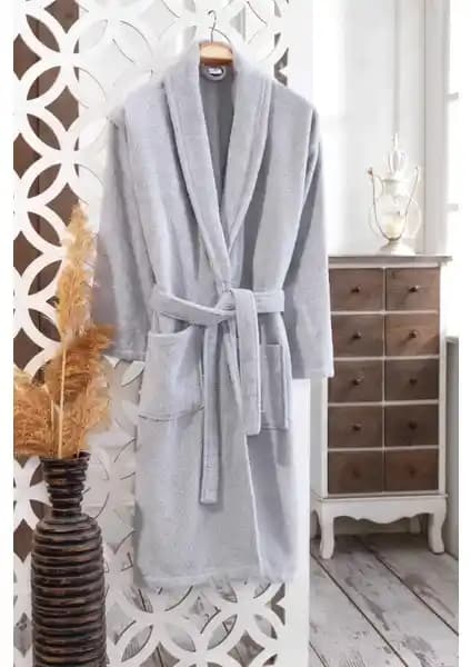 MODELHOME Pamuklu Bukle Şal Yaka Gri Bornoz: Konfor ve Şıklığın Buluşması