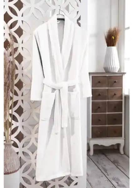 MODELHOME Pamuklu Bukle Şalyaka Beyaz Bornoz - Yüksek Kalite ve Şıklık Bir Arada