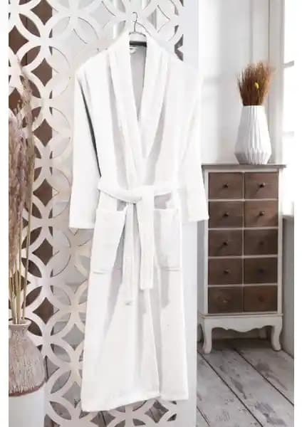 MODELHOME Pamuklu Bukle Şalyaka Beyaz Bornoz - Yüksek Kalite ve Şıklık Bir Arada