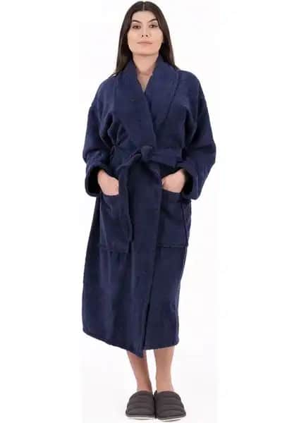 MODELHOME Soft Line Pamuklu Lacivert Bornoz: Geniş Beden Seçenekleri ve Estetik Tasarım