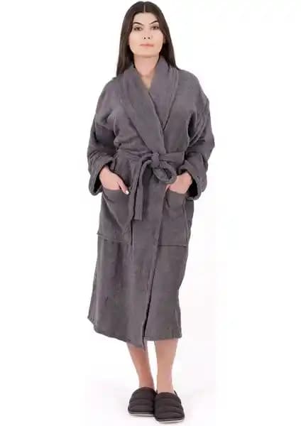 MODELHOME Soft Line Pamuklu Şalyaka Gri Renkli Bornoz: Şıklık ve Konfor Sunan Dayanıklı Tasarım