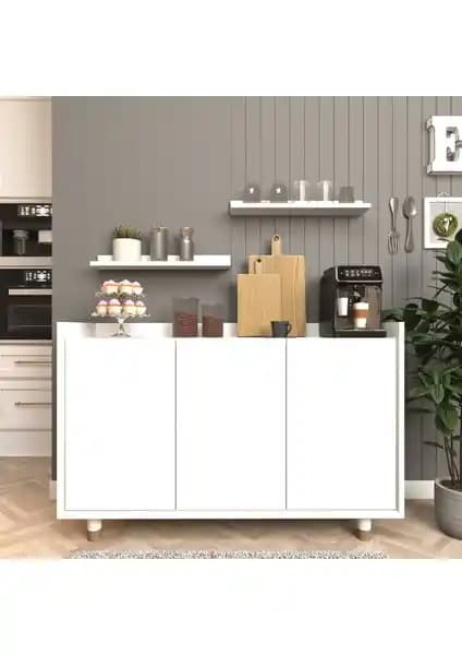 Modern ve Çok Amaçlı Beyaz Kahve Köşesi - Fonksiyonel ve Şık Tasarım
