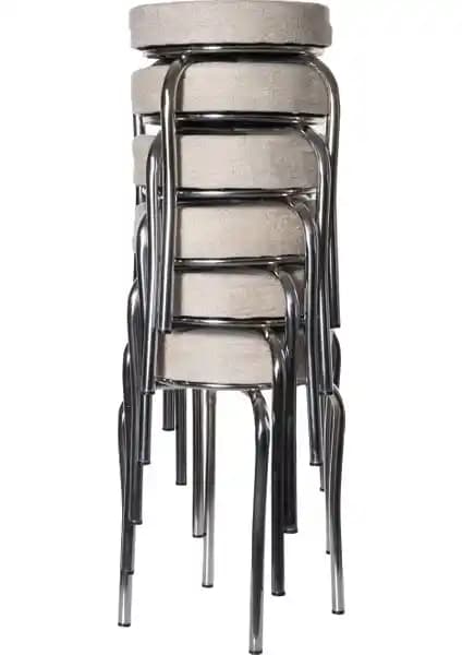 Modern ve Dayanıklı Ekip Metal Kumaş Tabure Seti 6'lı Krem Renk Oturma Çözümü