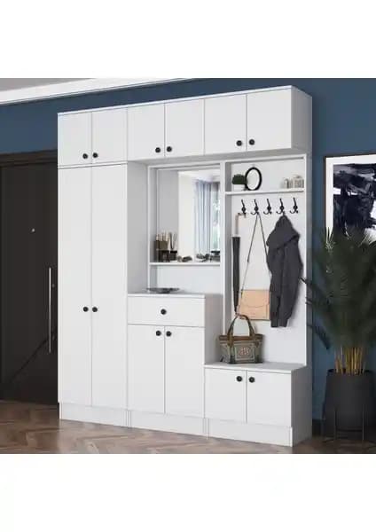 Modern ve Fonksiyonel Rani EA108 Portmanto Çekmeceli Aynalı Beyaz Mobilya Tasarımı