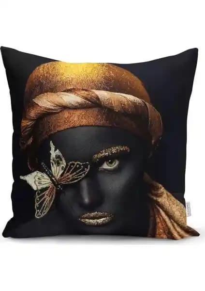Modern ve Şık Siyah ve Altın Renkli Kadın Özel Tasarımlı Yastık Kılıfı—Dayanıklı ve Sağlıklı Dekorasyon Ürünü