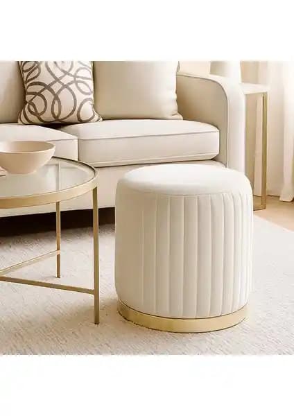 Modern ve Şık Zem Long Line Puf Kırık Beyaz Gold Oturma Çözümü 90 karakter