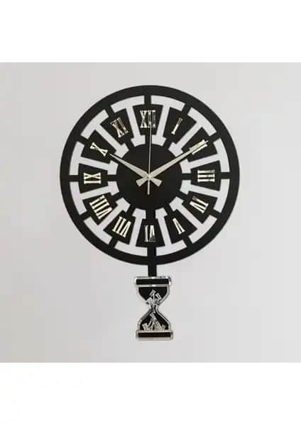 Modern Zaman Gümüş Sallanan Sarkaçlı Duvar Saati Dekoratif ve Şık Tasarım