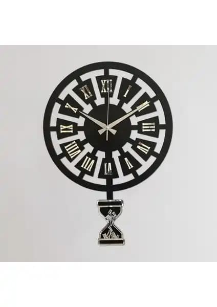 Modern Zaman Gümüş Sallanan Sarkaçlı Duvar Saati Dekoratif ve Şık Tasarım