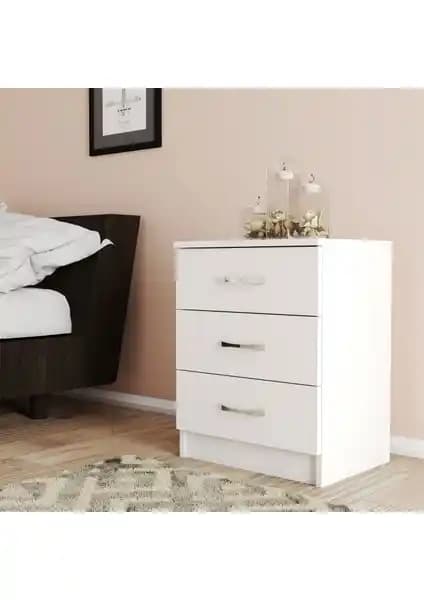 Moxen Beyaz 3 Çekmeceli Komodin Modern Tasarım ve Kolay Kurulum Özellikleriyle