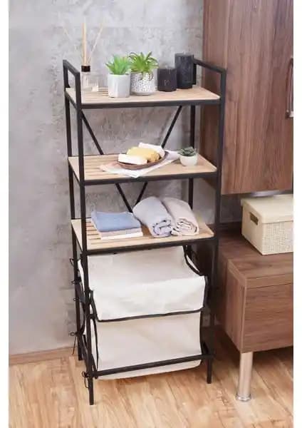 Mudesa Çamaşır Sepeti ve Dekoratif Raf: Modern ve İşlevsel Banyo Çözümü