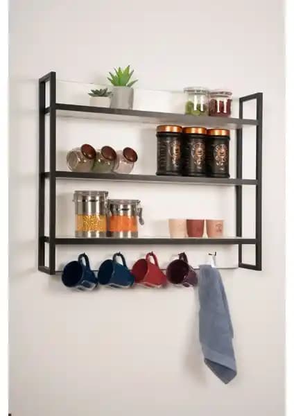 Mudesa Dekoratif Metal Ahşap Mutfak Malzeme Rafı Modern Çok Amaçlı Tasarım