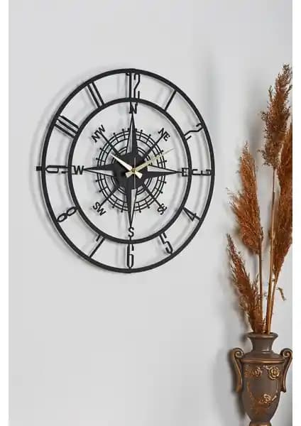Muyika Bunnela Pusula Metal Siyah Duvar Saati Modern ve Şık İç Mekan Dekorasyonu İçin