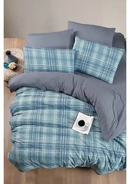 My Story Ekose Desenli Lastikli Çarşaflı Çift Kişilik Nevresim Takımı