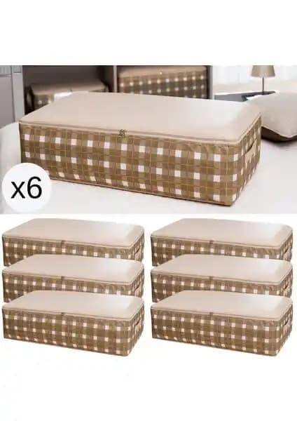 Nacarev 6 Adet Ekose Desenli Gri Hurçlar Baza Altı ve Depolama Çözümleri