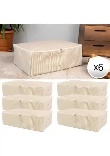 Nacarev 6 Adet Mega Boy Çizgi Desen Baskılı Krem Hurç Seti Ev Düzeni ve Depolama İçin Uygun