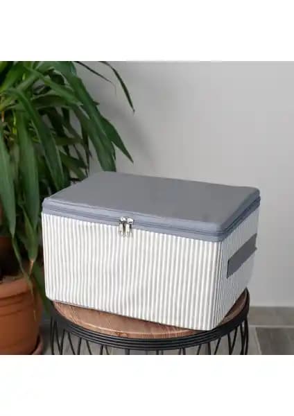 Nacarev Küçük Boy Ekose Antrasit Hurç Seti Baza ve Dolap İçi Düzenleyici