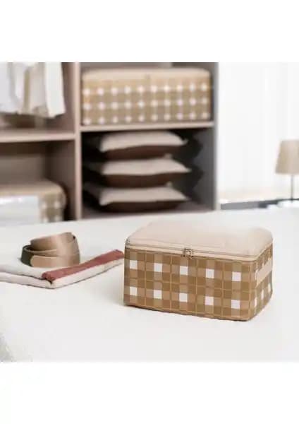 Nacarev Küçük Boy Ekose Bej Baza Altı Hurç: Pratik ve Şık Depolama Çözümü