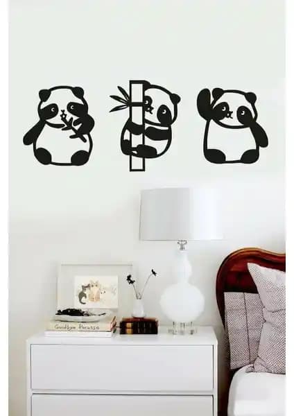 Numa Concept Panda 3'lü Siyah Ahşap Duvar Dekoru Modern İç Mekanlar İçin