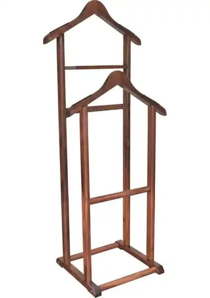 NYN Ahşap Dilsiz Uşak Ceviz Renk Çift Tepeli Ayaklı Askı Modern Tasarım ve Kolay Montaj