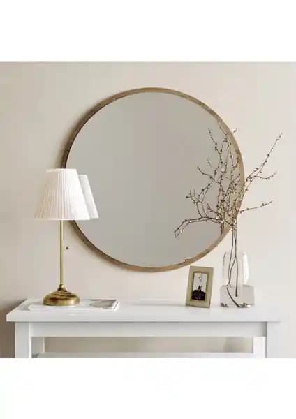 Nysa 45 cm Ceviz Renkli Yuvarlak Dekoratif Duvar Aynası Modern İç Mekan Tasarımı
