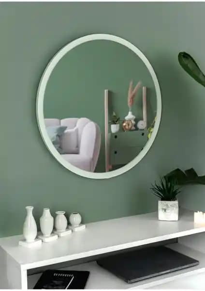 Nysamo 45 cm Beyaz Yuvarlak Dekoratif Aynalar Antre ve Salon Kullanımı için