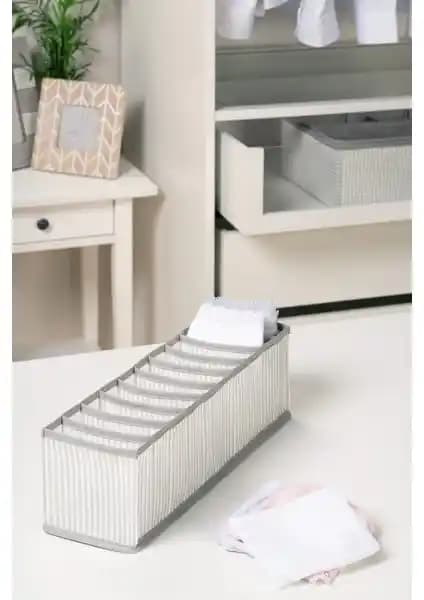 Ocean Home Textile 10 Bölmeli Gri Çizgili Çekmece İç Organizatörü Evrensel Kullanım