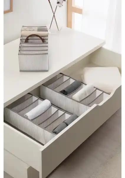 Ocean Home Textile 3'lü 8 Bölmeli Gri Çizgili Dolap Organizerleri