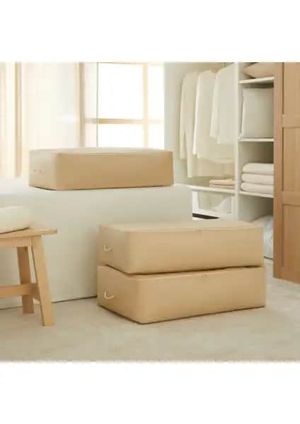 Ocean Home Textile 3'lü Mega Boy Bej Balıksırtı Hurç Seti Ev ve Depolama Çözümleri