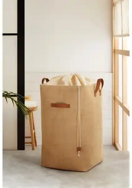 Ocean Home Textile Jüt Büzgülü Katlanır Saklama Sepeti Ev ve Çocuk Odası Düzeninde Kullanım