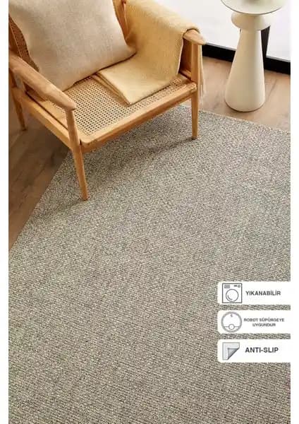 Ocean Home Textile Yıkanabilir Jüt Görünümlü Gri Renk Hasır Desenli Halı Kilim 120x180 cm