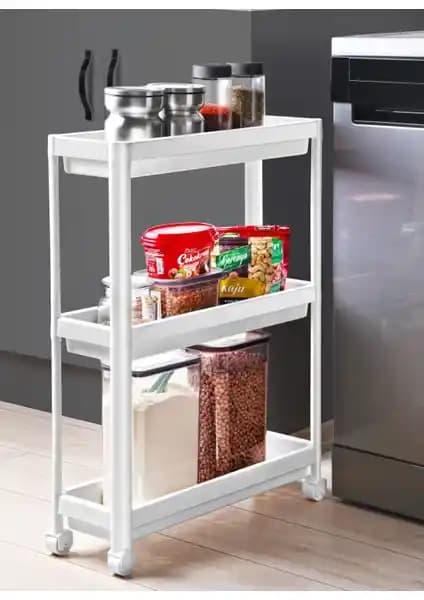 Omaş Ahir Tekerlekli Dikdörtgen 3 Katlı Raf Ünitesi Modern ve Pratik Depolama Çözümü