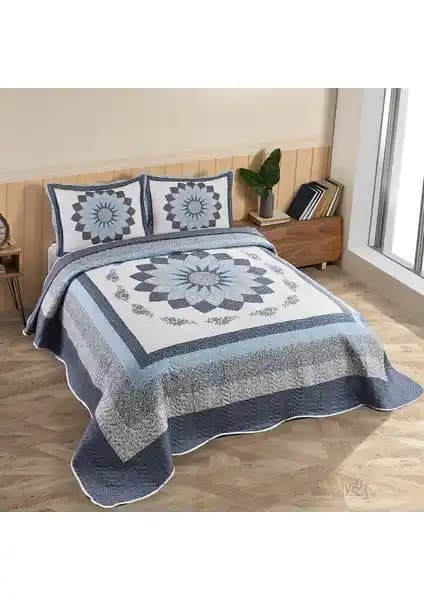 Örtüm Gloria Mavi Çift Kişilik Kapitone Yatak Örtüsü: Şık ve Konforlu Yatak Dekorasyonu