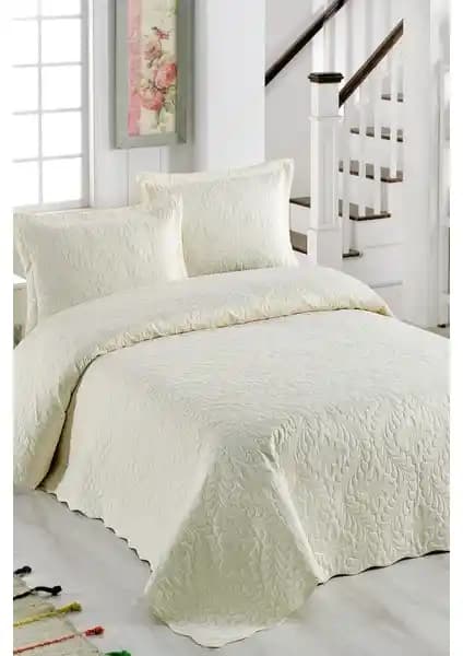 Örtüm Ivy Krem Çift Kişilik Microfiber Kapitone Yatak Örtüsü Modern ve Şık Tasarım
