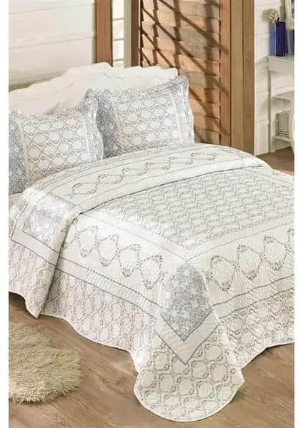 Örtüm Lisa Çift Kişilik Kapitone Yatak Örtüsü Takımı Mavi Modern ve Şık Tasarım