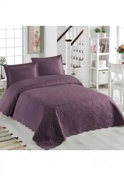 Örtüm Sarmaşık Mürdüm Renk Çift Kişilik Düz Yatak Örtüsü Takımı Modern Tasarım