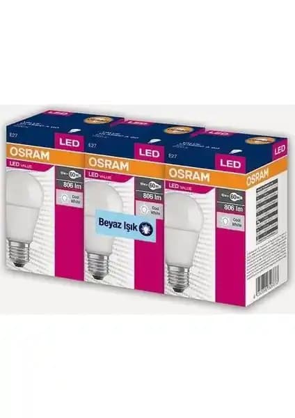 Osram 8.5W Beyaz LED Ampül 3'lü seti enerji tasarrufu ve uzun ömür sağlar
