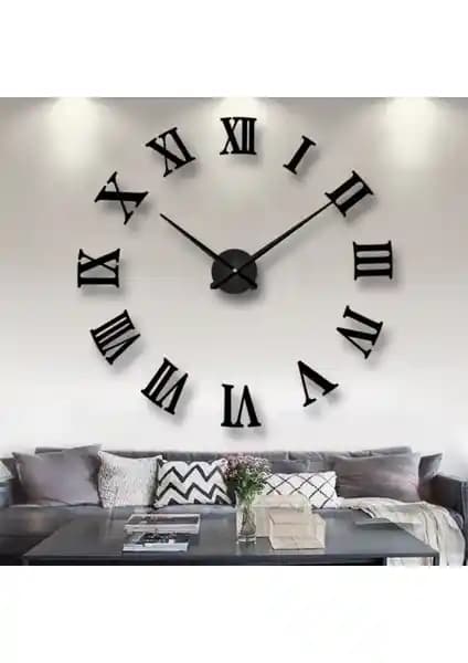 Otantik Siyah Ahşap 3D Roma Rakamlı Duvar Saati Dekorasyon ve Fonksiyonellik İçin Uygun