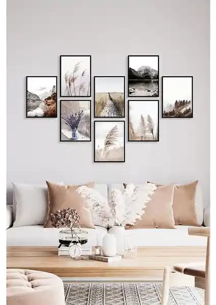 Özcanlar 8 Parça MDF Çerçevesiz Modern Duvar Tablo Seti Şık ve Dayanıklı Tasarım