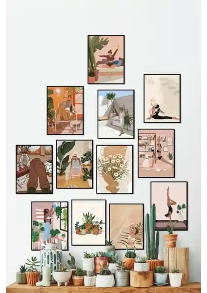 Özcanlar Çerçevesiz Pilates ve Yoga Tablo Seti Modern ve Sağlıklı Dekorasyon İçin Uygun