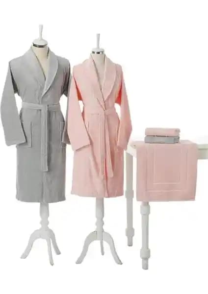 Özdilek Camellia Gri Pembe Bornoz Seti: Şık ve Konforlu Spa ve Banyo Deneyimi