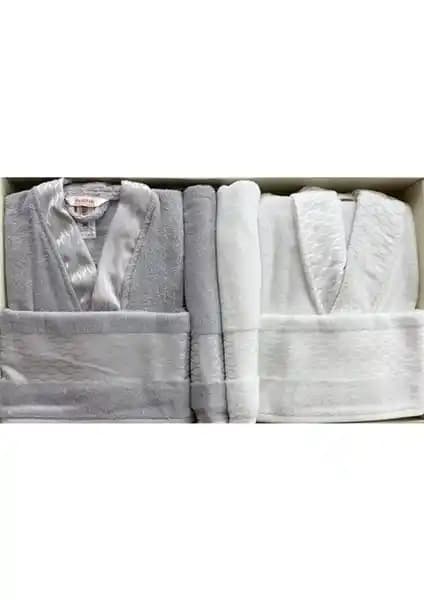 Özdilek Elissa Gri Beyaz Bornoz Takımı Yüksek Kalite ve Şık Tasarım ile Konfor Sunar