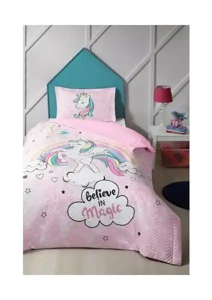 Özdilek Unicorn Pembe Tek Kişilik Kapitone Dört Mevsim Yatak Seti Yatak Odası Dekorasyonu