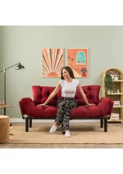 Pafu Nitta Üçlü Yataklı Bordo Koltuk Modern Tasarım ve Çok Fonksiyonluluk
