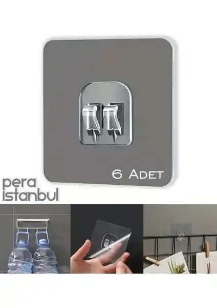 Pera İstanbul 6 Adet Şeffaf Güçlü Yapışkanlı Duvar Askısı – Estetik ve Dayanıklı Tasarım