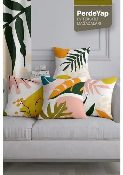 PerdeYap Tropikal Orman Çiçekleri Desenli Kırlent Kılıfı Seti Ev Dekorasyonuna Canlılık Katar