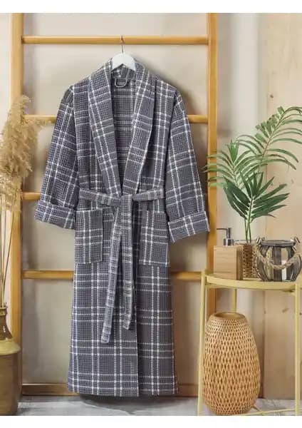 Philippus Erkek Yazlık Ekose Şalyaka Bornoz Gri - Modern ve Konforlu Tasarım