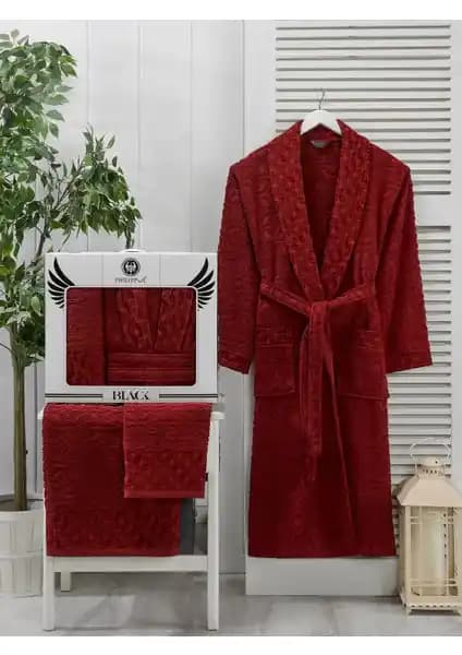 Philippus Vespira Erkek Şalyaka Bornoz Seti Bordo ve Renk Seçenekleriyle Kaliteli Konfor