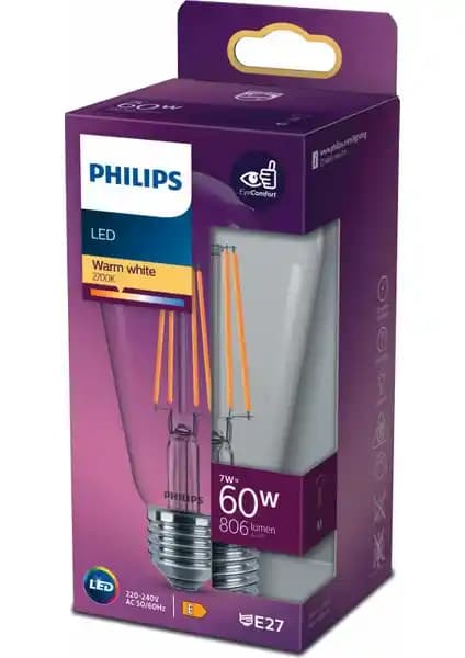Philips FILAMENT 60W ST64 Amber Ampul Sıcak Beyaz 2700K Estetik ve Enerji Tasarrufu