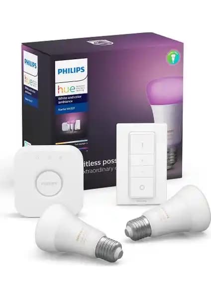 Philips Hue Renkli Akıllı Başlangıç Seti 2'li Kumandalı E27 ile Modern ve Enerji Verimli Aydınlatma